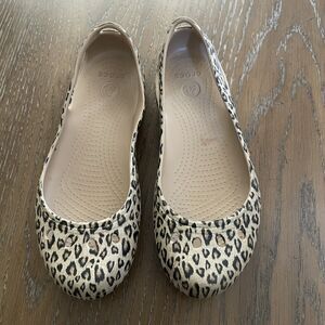 Crocs Kadee Animal Print Shoes Womens Size 6‎ Beige Slip On Slingback